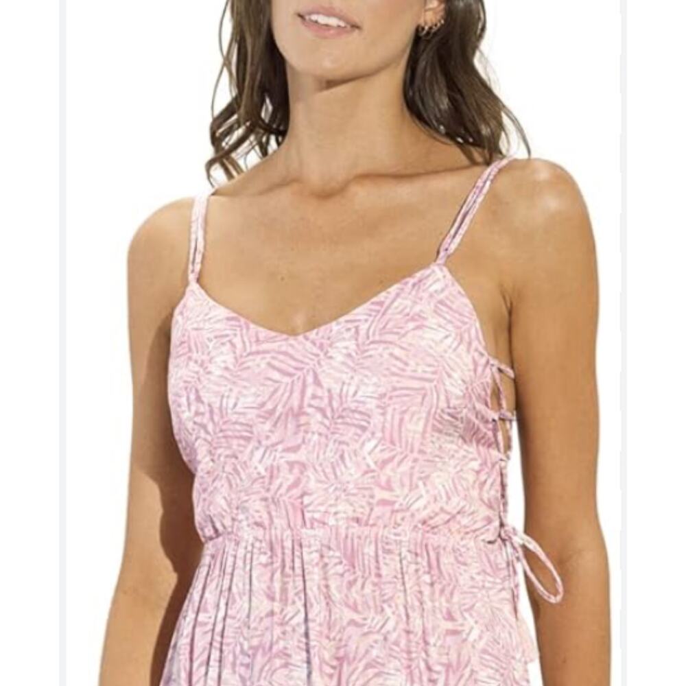 Maaji Nicole Palm Print Lace-Up Maxi Dress Pink Tassel Tiered Size S - Picture 2 of 12
